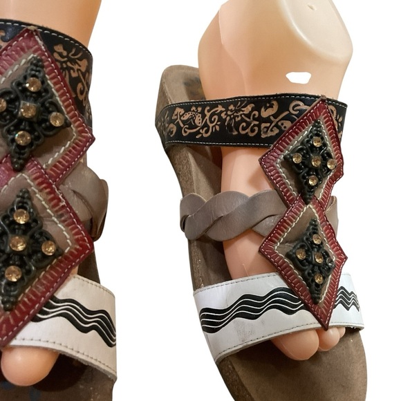 Elite by Corkys Women's Size 11 Cork Wedge Sandal Leather Adjustable Hook & Loop - Picture 4 of 10